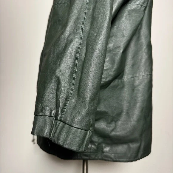 Venezia Taylor Men's Dark Green Leather Hooded Full Zip Long Jacket 1X